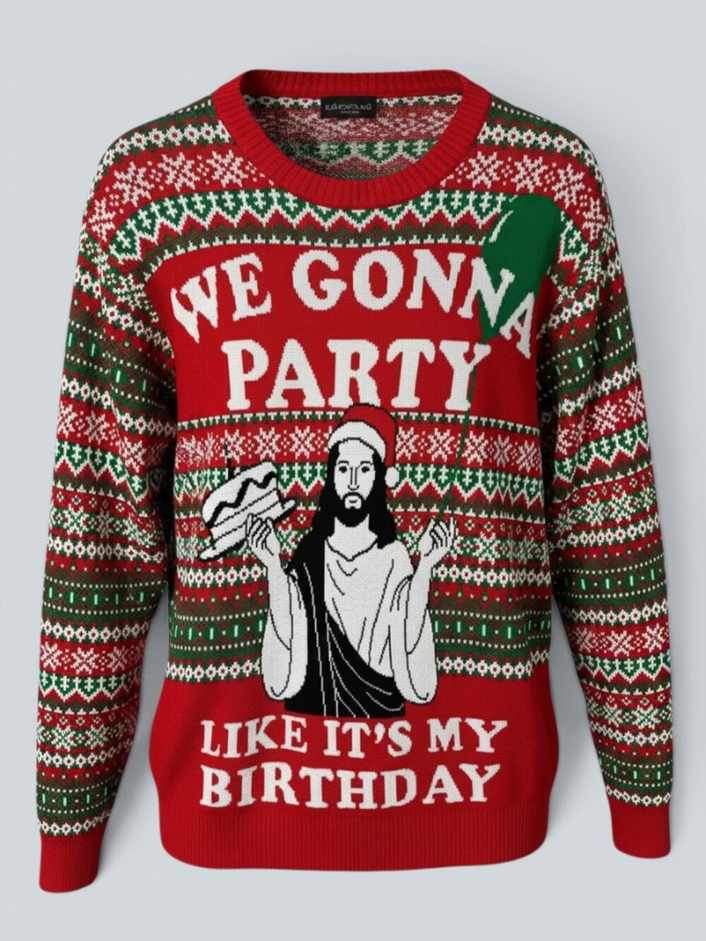 Alex Stevens PARTY JESUS BIRTHDAY Ugly Christmas Sweater Cotton XXL